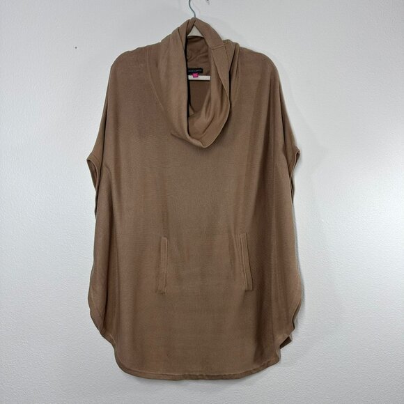Vince Camuto Cowl Neck Short Sleeve Oversized Sweater Tunic Tan Med/Large - Picture 1 of 6